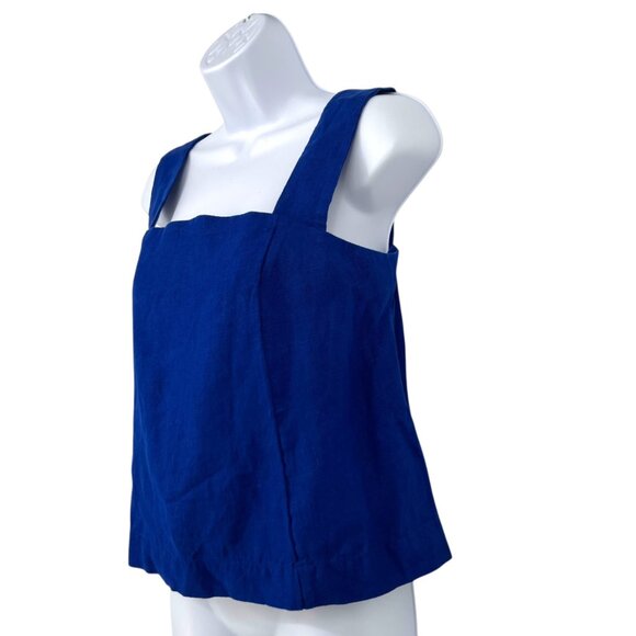 Madewell Curved-Neck Shell Tank Top Blue Linen Sleeveless Blue Size 00 NWT - Picture 3 of 9